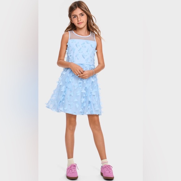 Children’s Place Girls 3D Butterfly Mesh Fit And Flare Dress - Blue 🦋 Size 6X-7 - Picture 12 of 13